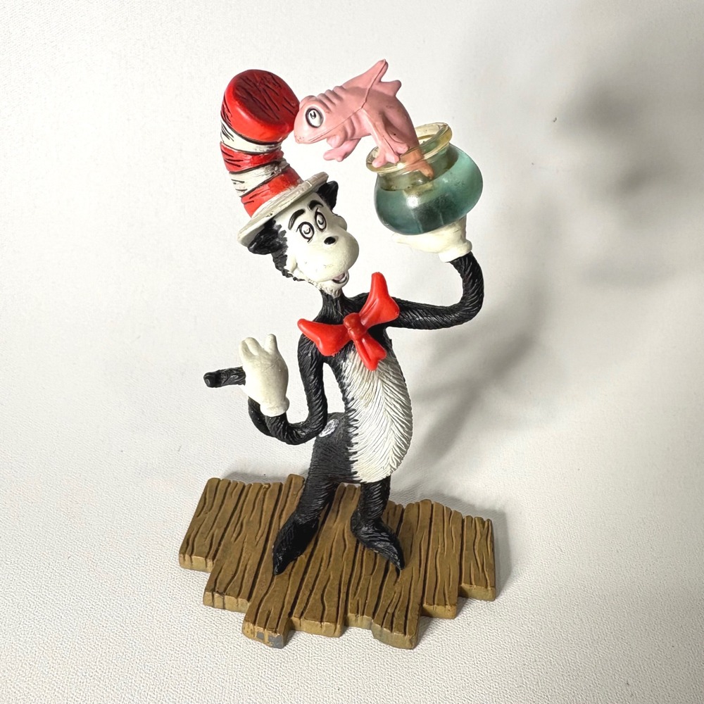 Dr Seuss Cat in the Hat Figurine 2003 Play Along Inc Fish in Bowl Collectible